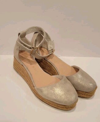 Jack Rogers Palmer Closed Toe High Wedge Espadrille Metallic Sz