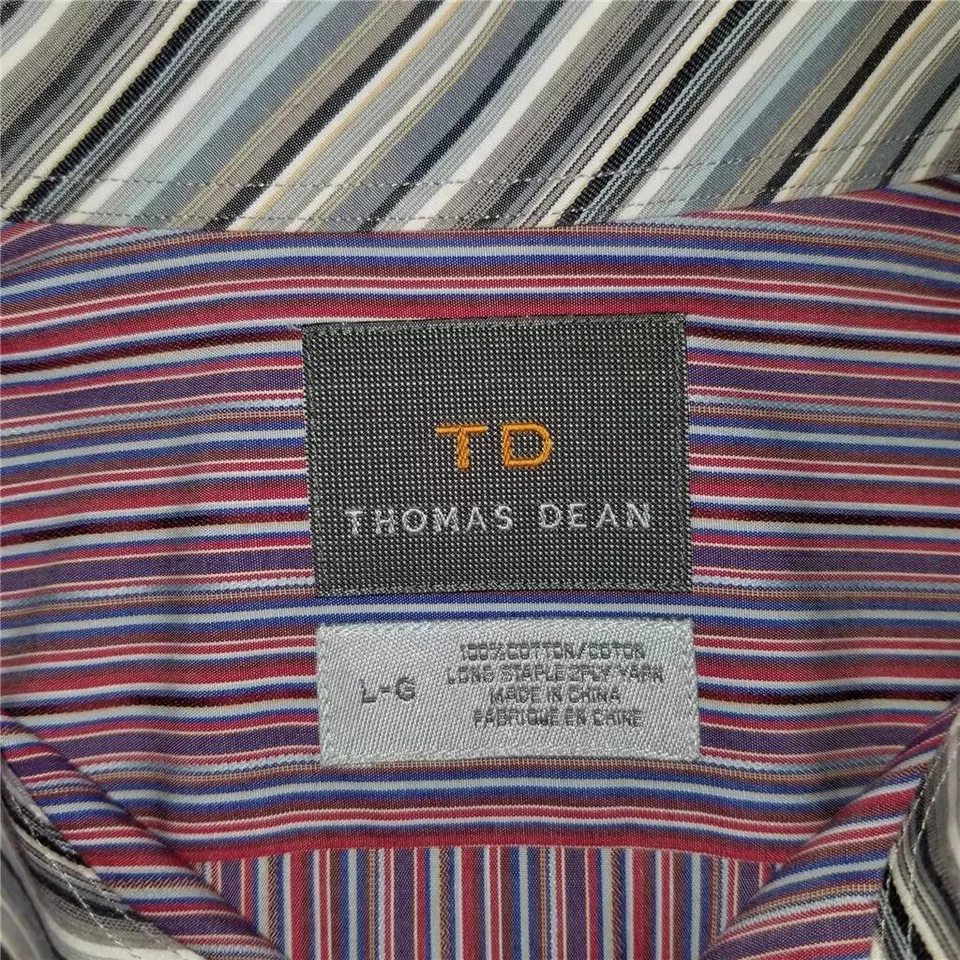 THOMAS DEAN Button Down Fashion Dress Shirt - L - Striped Flip Cuff - Image 2 of 2