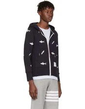$1,530 Thom Browne Navy Shark & Surfboard Zip Hoodie Sweater M (SZ 2)