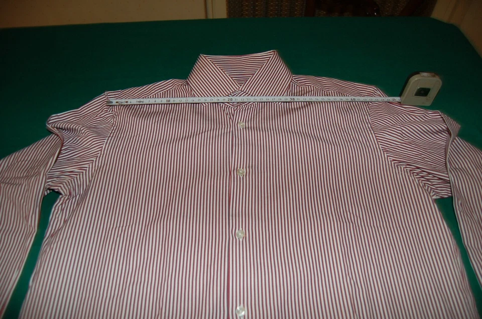 Boss - Camicia uomo, bianco riga rosso e blu, 100 cotone, tg 15.5, usata - Immagine 2 di 4