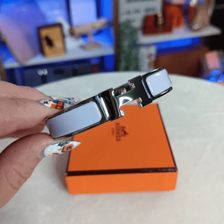HERMÈS Bracciale Hermes Smalto Clic H Bambino Argento Rosa Braccialetto