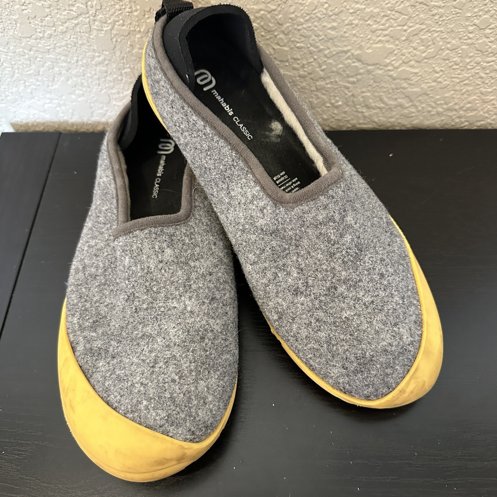 SAOLA Ciabatta classica lana Mahabis grigio giallo suola rimovibile donna EU 38 US 7 5