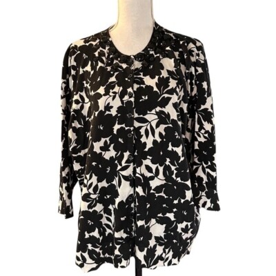 Kenar Woman Jewel Neck Floral Print Cardigan Sweater Women s SZ 3X Black NEW