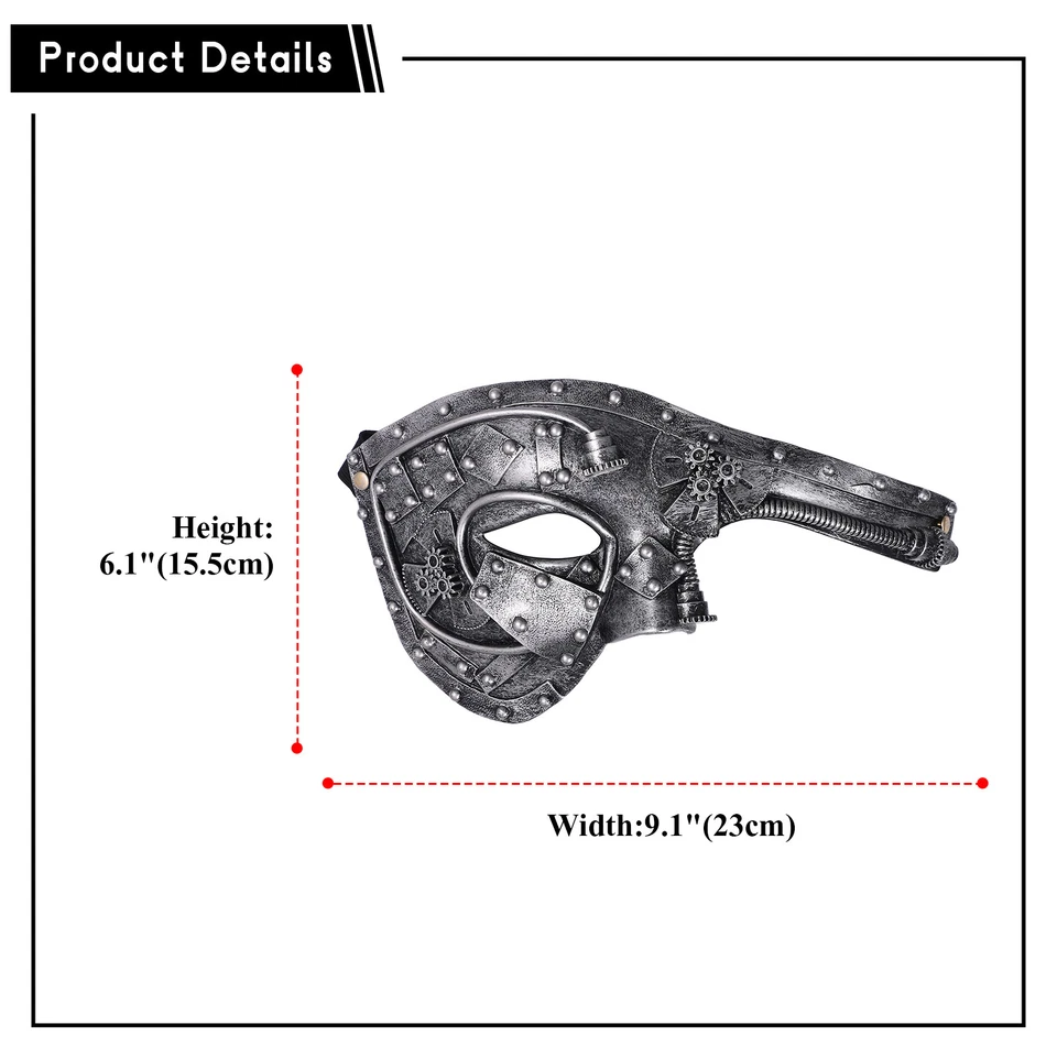 Men's Masquerade Mask Steampunk Robot Venetian Mask Costume Party Accessory - Image 3 of 3