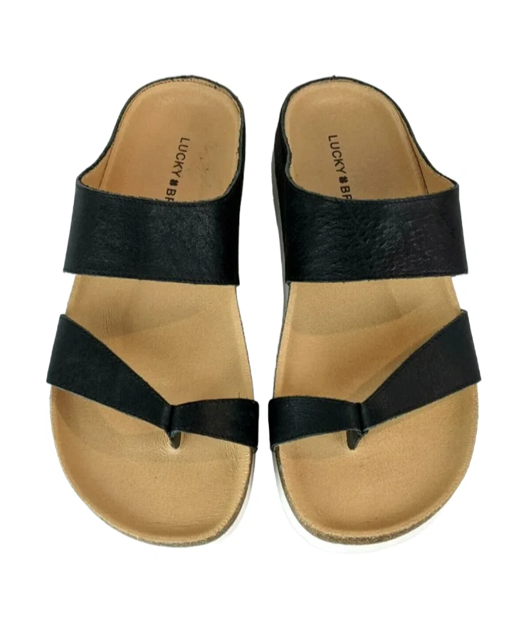 Lucky Brand Sandals Women s Size 8 Black Leather Harribel Slide