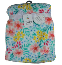 Baby Starters White Floral Flower Fleece Blanket Infant Girl Green Pink NWT RARE