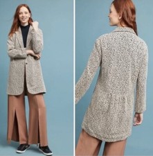 Anthropologie Cartonnier Rowan Leopard Knit Blazer Coat Jacket Coatigan Size M