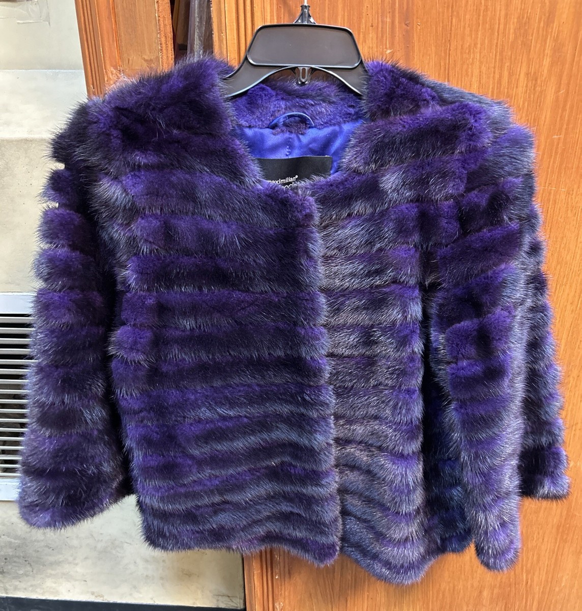 Maximilian Real Rabbit Purple Dyed Fur Size Large Women’s Coat Jacket