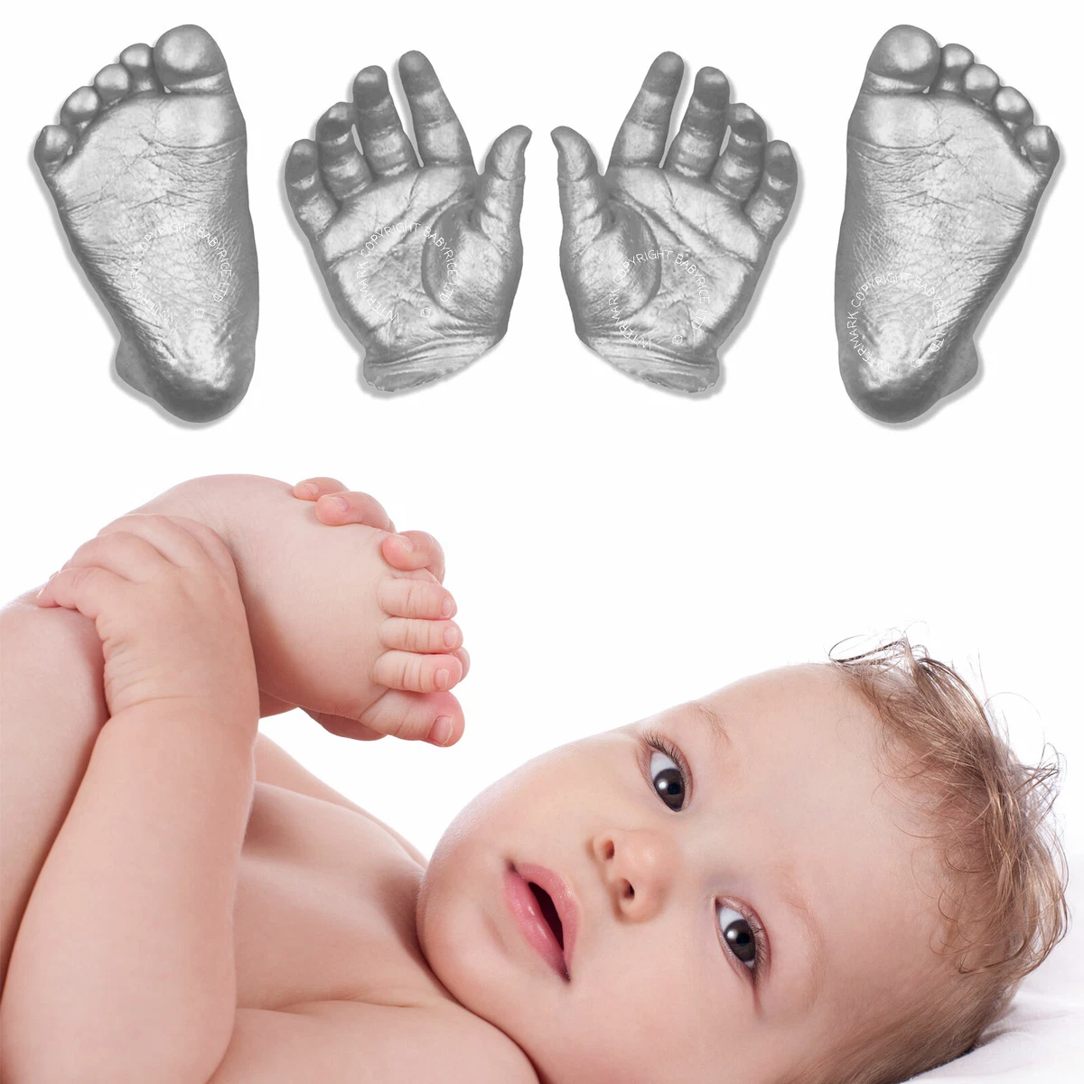 New Baby Casting Kit Keepsake Hand Foot 3D Plaster Cast Mould incl. Silver  Paint