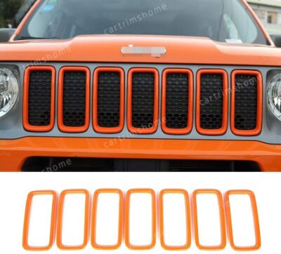 7X Orange ABS Front Grille Cover Inserts Grill Mesh Trim for Jeep Renegade 2019+