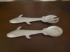 Mid Century Fish Heavy Salad Serving Spoon and Spork Fork Serving Set