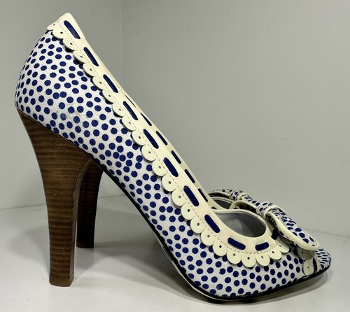 Betseyville by Betsey Johnson Valyn Blue Polka Dots Bow Pumps 9M - Picture 6 of 10
