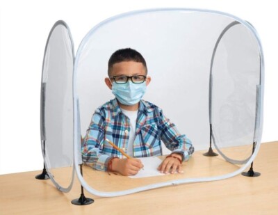 Sneeze Guard Desk Shield   Plastic Divider Screen for Desk, Table or Counter -
