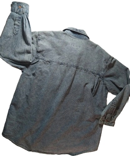 Mens Denim Shirt Size XL Graffiti Blues Button Up Acid Wash Relaxed Fit Vtg Y2K - Picture 8 of 24