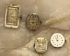 4 Vintage Ladies Watch Movements; LeCoultre-Felca-Croton Nivada Grenchen-Elgin
