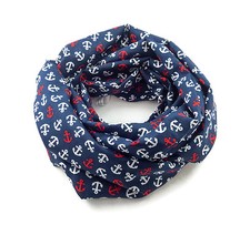 Damen-Rundschal Loop Anker maritim blau weiß rot ca. 25 cm x 140 cm
