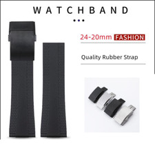 24mm Black Blue Silicone Rubber Watch Strap Band Fits Breitling Superocean Watch