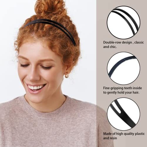 12 Pack Plastic Headbands With Inner Grip Teeth - Choose White Or Black, Non-Slip For Hair, Sports, Work
