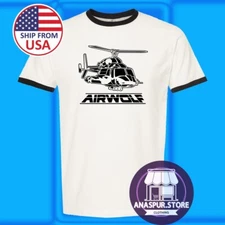 Airwolf Air Wolf Helicopter Men's Ringer Black Size S-3XL