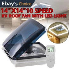 14" RV Caravan Roof Vent Skylight 12V 10speeds Camper Van Motorhome+Remote+Light