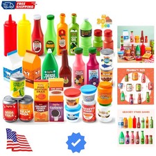 30Pcs Play Food Grocery Cans, Play Kitchen Accessories, Includes Drink, Juice...