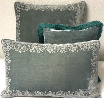 Anke Drechsel Cushion JAMILA FRAME P. Blue Gold Embroidery Silk