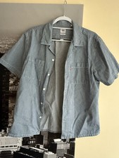 Camicia uomo pesante blu a righe Levis manica corta con bottoni denim media