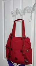 Kipling Large Shopper Style Bag Deep Red With Suedette Monkey Charm Preowned.