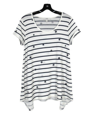 MOA MOA Black Stars/Navy Stripes SLUB KNIT Shark Bite Hem SWING BLOUSE/TOP Sz 1X