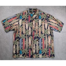 Reyn Spooner Mens XL Hawaiian Shirt Spun Rayon Surfboard Palm Tree Aloha Navy