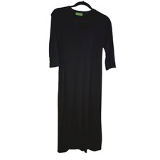 Velvet by Graham & Spencer Black V-Neck Midi Dress 3/4 Sleeve Size M Made in USA