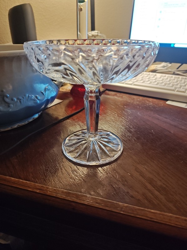 Vintage American Brilliant Cut Crystal Compote Pedestal Candy Dish Pin Wheel 