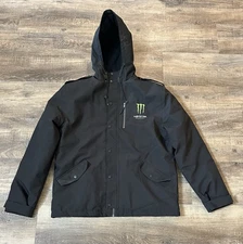 Monster Energy Jacket Mens XL Black Hooded Fleece Lined Heavy Winter Coat