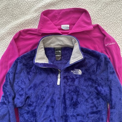 Lot (2) Womens S North Face Columbia Fleece Jacket Full Zip Pockets Purple Pink