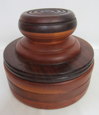 Hand Turned Wood Bowl With Lid Marked "Over All" on bottom 7" x 5.5"