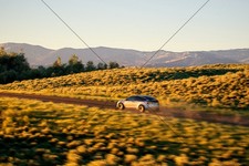 Tesla Model X Silver Sunset Field Run 6" x 4" Photo Prin