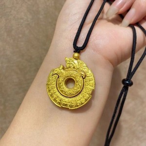 Authentic Dragon Phoenix Peace Lock Pendant Necklace Unisex Gold Plated Gift
