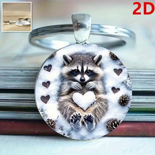 Cute Raccoon Snow Heart Keychain Key Ring Purse Handbag Car Charm Backpack Bag