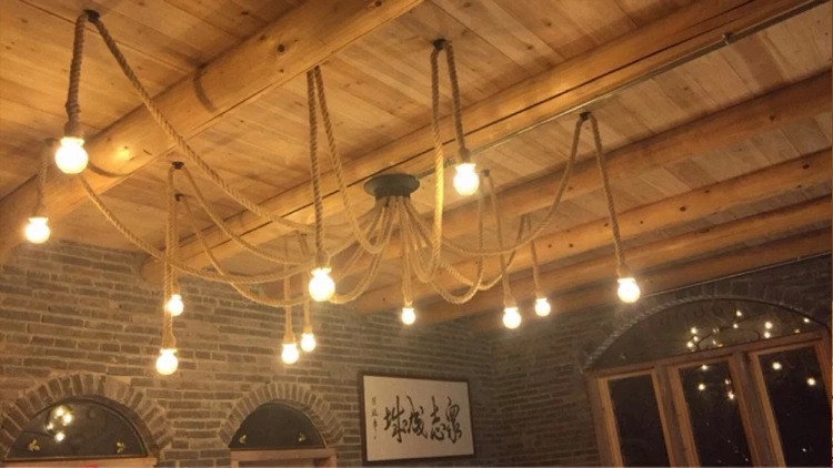 DIY Chandelier Retro Style Hemp Rope LED Pendant Lamp Ceiling Hanging Light - Image 4 of 4