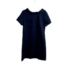 LeMuse Lithuania Black Linen Shift Dress Med Portrait Neck Back Bow Minimalist