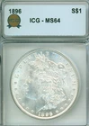 SUPER WHITE lustrous 1896 ICG MS64 Morgan silver dollar - NICE coin!