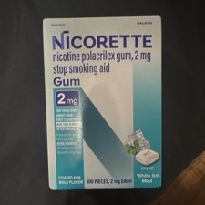 Nicorette Nicotine Gum 2mg White Ice Mint 100 ct Exp 01/29