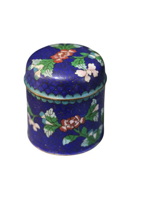 Vintage Asian Cobalt Blue Floral Cloisonné Covered Jar