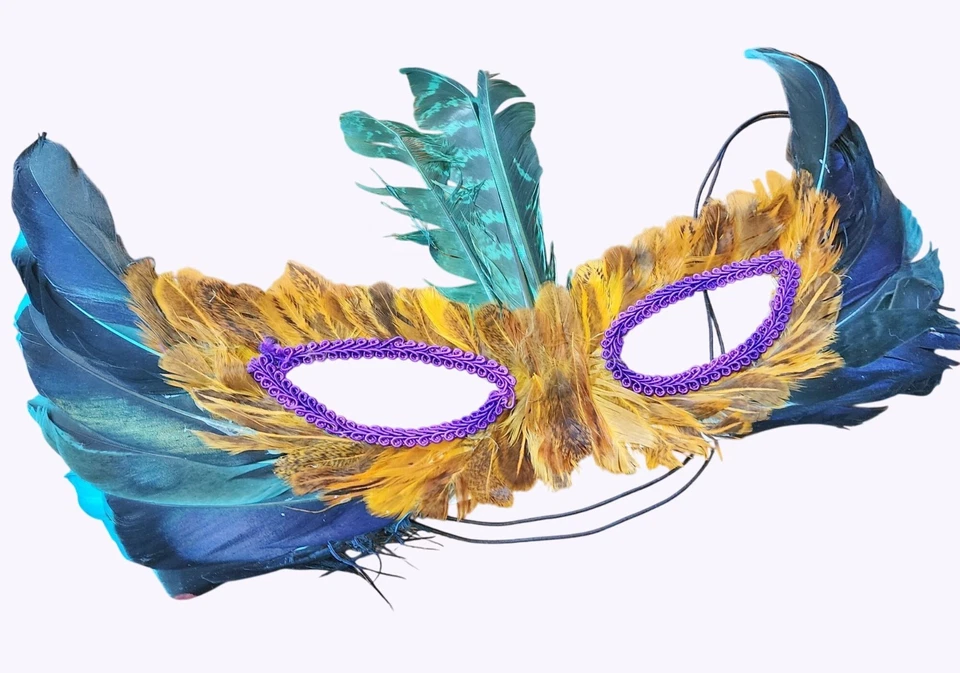 Vintage Feather Masquerade Masks With Red & Purple Sequin Detail - Image 2 of 3