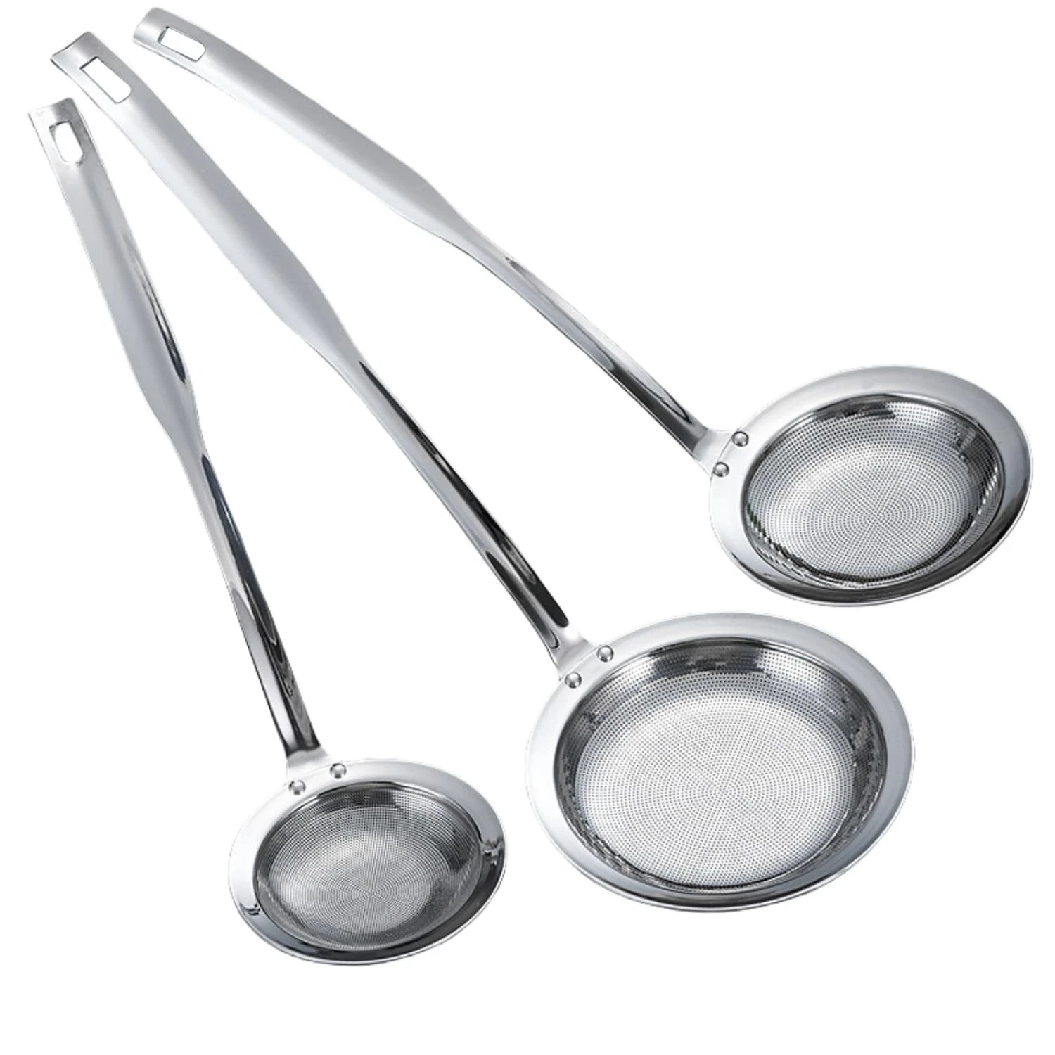 3Pack Fine Mesh Strainer, Metal Flat Skimmer Ladle Colander with Long Handle,...
