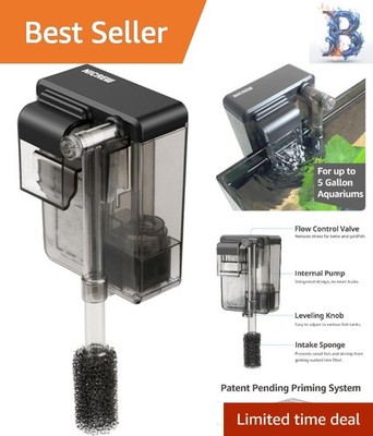 Whisper-Quiet Slim Aquarium Filter for 1-5 Gallon Tanks, Adjustable Flow 42 GPH