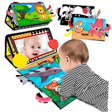 Baby Toys 0-6 Months - Tummy Time Toy Baby Mirror Infant Toys with Cloth Book