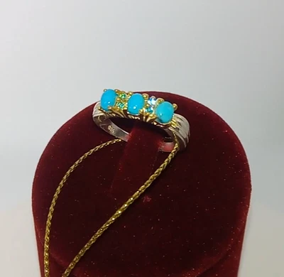 🔥🔥🔥Prächtiger Türkisen & Zirkonen Ring  in Silber und Gold, Gr. 16,75 - Bild 1 von 4