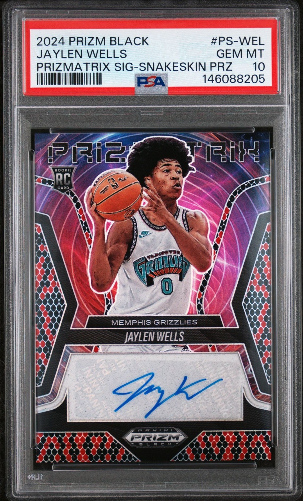2024 Panini Prizm Black Jaylen Wells Prizmatrix Rookie Auto Snakeskin /15 PSA 10