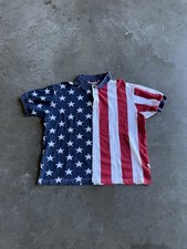 Vintage American Flag Polo Shirt XL Stars Stripes Made in USA 100% Cotton 90s